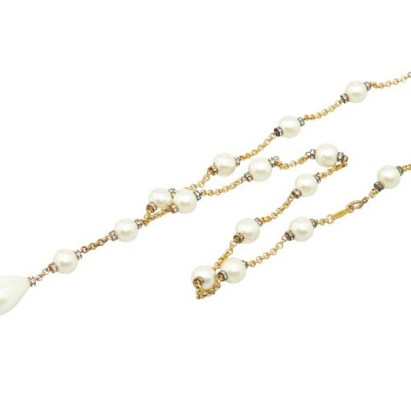 CHANEL Teardrop Pearl Long Necklace 28" Gold Tone Auth - Picture 2 of 7